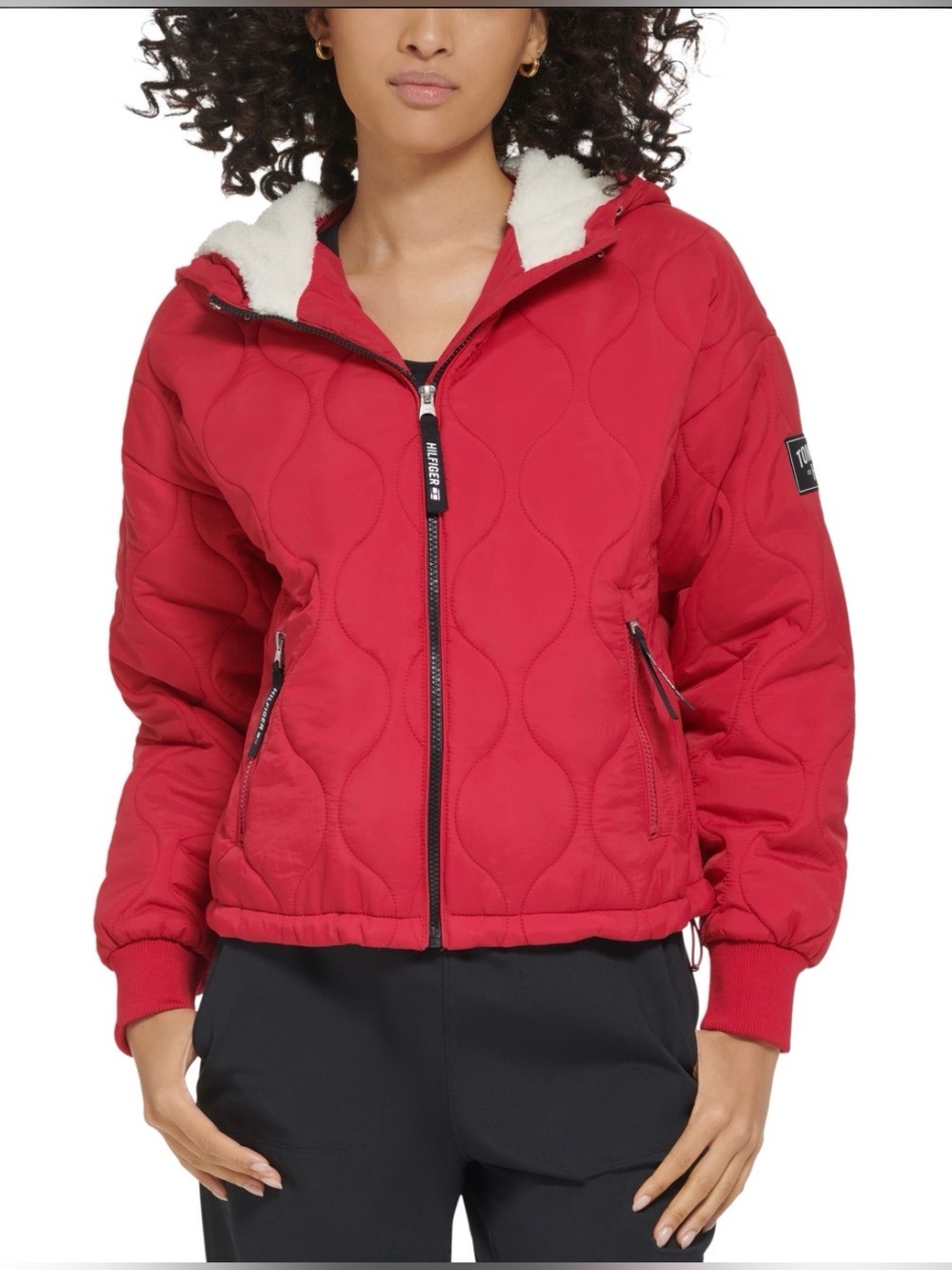 Tommy Hilfiger Sport Red Quilted Sherpa Lined Hooded Jacket | Size M